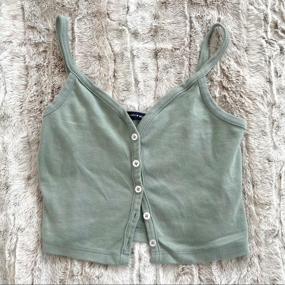 Brandy Melville Green Zelly Button Up Crop Tank Top - Picture 2 of 10